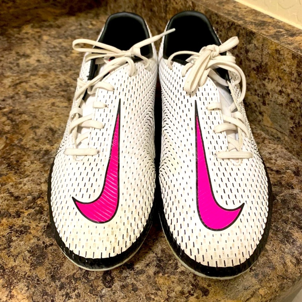 Nike Phantom GX soccer cleats. White with hot pink swish.  Women size 8/men 6.5